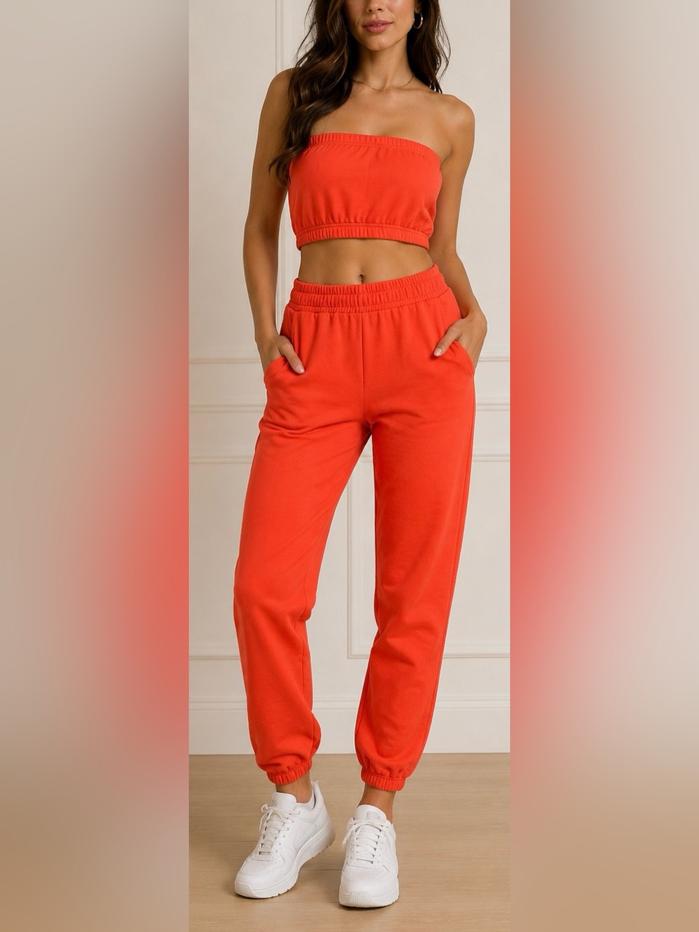 Collusion Orange Coral Sweatpants US 6 & Bandeau Tube Top US 10 Set